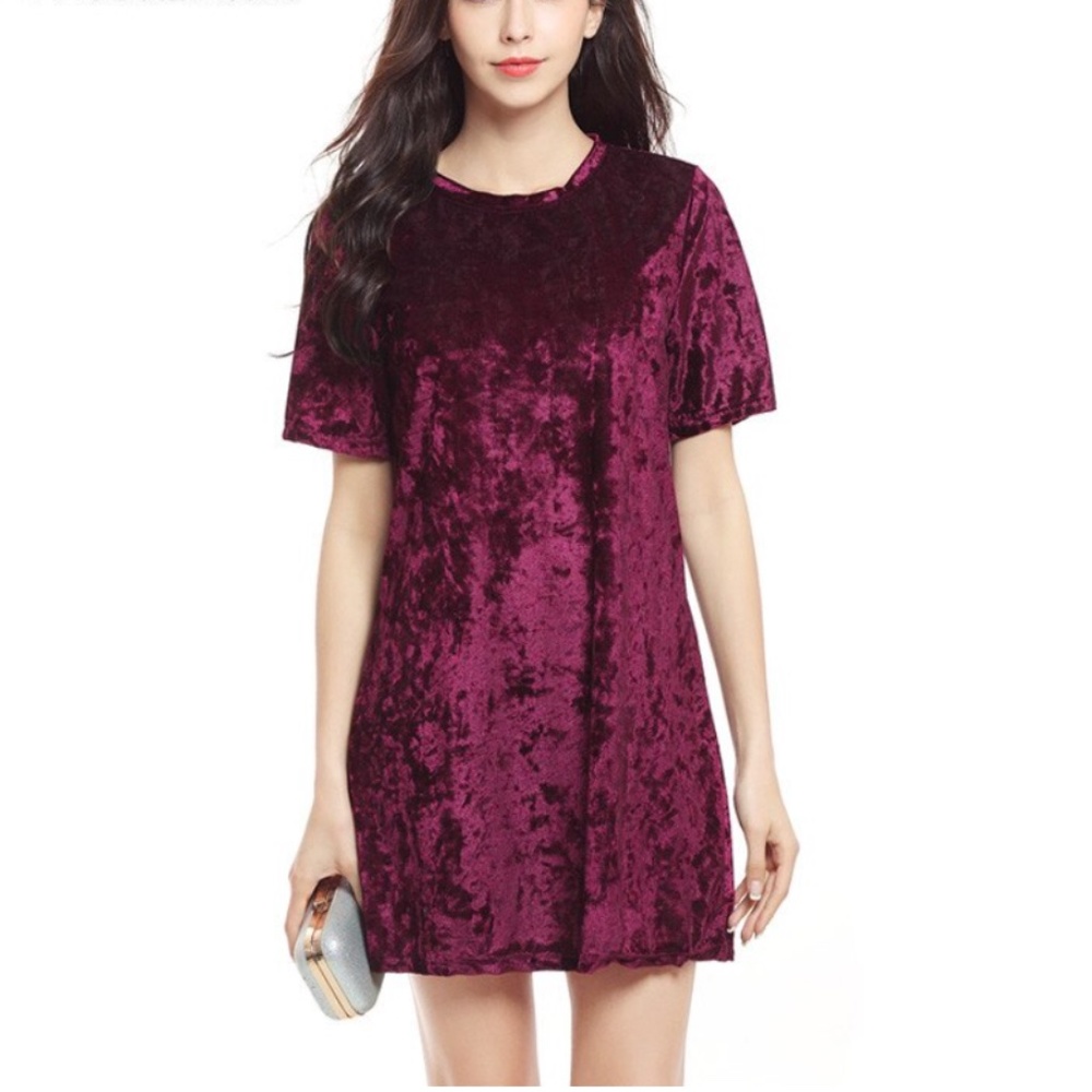 NWT Bordeaux Crushed Velvet Legging Tee / Mini Dress | M | by SPRING + MERCER